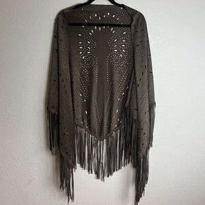 Laser Cut Fringe Faux Suede Shawl Wrap